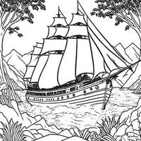 river in the ship line art for coloring book design vector