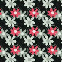 Seamless pattern with flowers and abstract details on a black background. vector