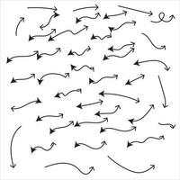 Set of vector curved arrows hand drawn. Sketch doodle style. Collection of pointers.