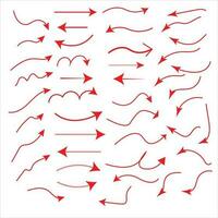 Set of vector curved arrows hand drawn. Sketch doodle style. Collection of pointers.