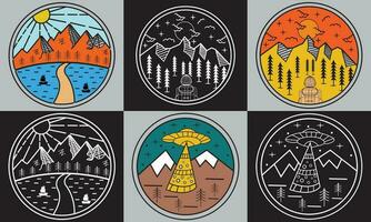 Outdoor mono line badge design vector