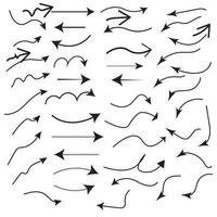 Set of vector curved arrows hand drawn. Sketch doodle style. Collection of pointers.