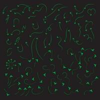 Set of vector curved arrows hand drawn. Sketch doodle style. Collection of pointers.