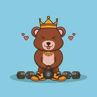 linda mascota oso levantamiento pesas rusas vector diseño. linda pegatina, gimnasio rutina de ejercicio mascota, dibujos animados estilo
