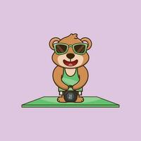 Adorable Bear lifting Kettlebell vector design. Gym Workout Cartoon Vector Icon Illustration