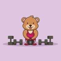 Cartoon Bear lifting Kettlebell vector design. Cartoon Vector Gym Workout, icon, Mascot Logo