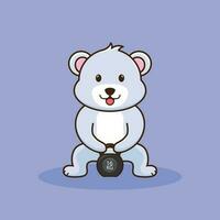 Cute Cartoon Bear lifting Kettlebell vector design. Cute Cartoon Vector Gym Workout Mascot Logo
