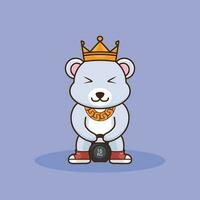 Cute Cartoon Bear lifting Kettlebell vector design. Cute Cartoon mascot Vector Icon Illustration