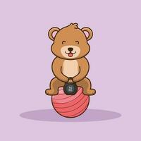 Bear animal lifting Kettlebell vector design. Cute sticker, Gym Workout icon, cartoon style