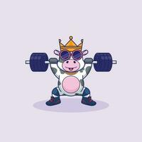 Fitness cute cow Cartoon Illustration Working Out with a barbells vector