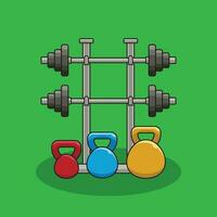 Gym equipment isolated, Fitness, gym club equipment, sport training elements, vector icons. Iron barbells and dumbbells