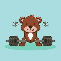 Weightlifting, Cute Bear animal lifting Barbell. Gym Workout Cartoon Vector Icon Illustration