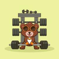 Weightlifting, Cute Cartoon Bear lifting a Barbell. Sport Icon, gym mascot, cute animal sticker vector