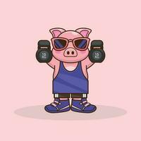 Playful and Loyal Pig lifting Kettlebells vector