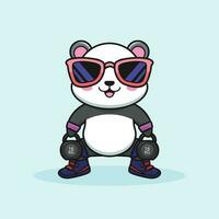 Energetic panda bear Cartoon Character Conquering the kettlebells Challenge vector