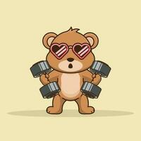 Mascot logos Bear lifting dumbbell, Cartoon logo, Bear Gym workout, cartoon style vector