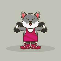 Sporty wolf in red uniform, A Cartoon Illustration Lifting Barbell vector