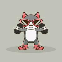 Sporty wolf in cool sunglasses and red shoes, A Cartoon Illustration Lifting Barbell vector