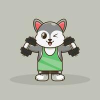 Sporty wolf in green uniform, A Cartoon Illustration Lifting Barbell vector