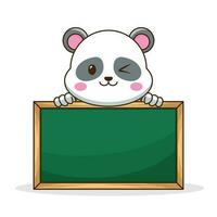 Cute Cartoon Panda bear holds a blank sign isolated on white background vector