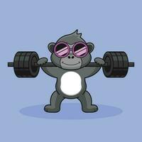 Cartoon Gorilla lifting kettlebell vector illustration.Workout Icon Concept Isolated Premium Vector.