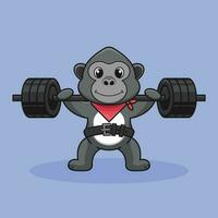 Cartoon Gorilla lifting kettlebell vector flat illustration. Cartoon Vector Icon Illustration.