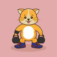 Cute Cartoon cat on a Fitness Journey with a Kettlebells vector