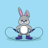 Cute Rabbit jumping rope kawaii vector cartoon illustration. Flat Cartoon Style