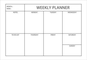 minimalista semanal planificador imprimible modelo. claro y sencillo imprimible semanal planificador, a hacer lista, notas blanco blanco cuaderno página aislado. organizador página. papel hoja. realista vector ilustrar