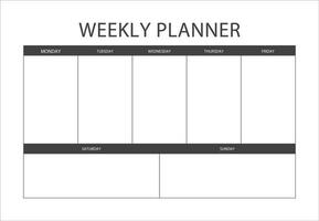 Clear and simple printable weekly planner, Minimalist Weekly Agenda template. to do list, notes. Blank white notebook page isolated. Business organizer page. Paper sheet. Realistic vector illustratio