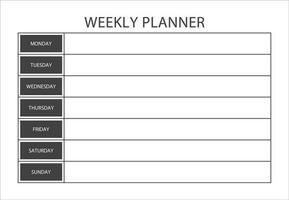 Clear and simple printable Weekly Planner. Minimalist printable Weekly planner template. Weekly Schedule, Weekly Agenda, Weekly Overview, Weekly Organizer. Business organizer page vector illustration