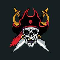 Skull pirates with sword illustration vector