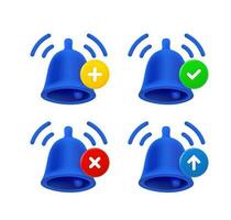 Ringing bell icon set with different pictograms. 3d vector icons set