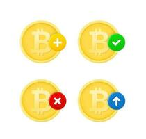 Bitcoin coin set with different pictograms. 3d vector icons set