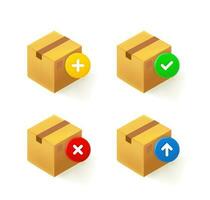 Postage box icon set with different pictograms. 3d vector icons set