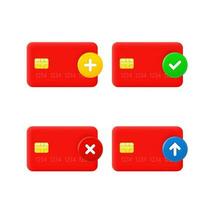 Plastic card icon set with different pictograms. 3d vector icons set