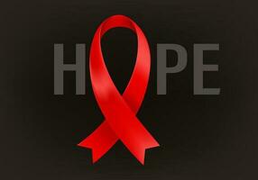 Red ribbon on red background. Hope. Aids awareness concept vector