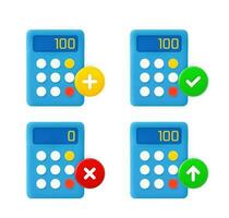 Calculator icon set with different pictograms. 3d vector icons set