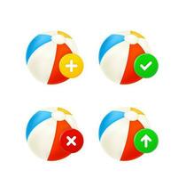 Beach ball icons set with different pictograms. 3d vector icons set isolated on white background