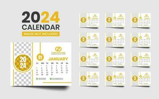 Modern desk calendar template for new year - horizontal layout - 12 months vector