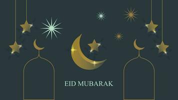 eid Mubarak saludos con creciente Luna y estrellas vector