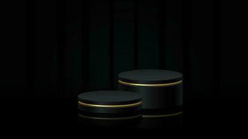 Black gold podium on black  in abstract rooms. Luxury Stage for showcase, Product display. vector