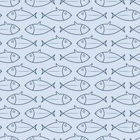 Isolated blue fish seamless pattern on light blue background. Vector illustration graphic