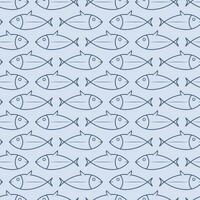 Isolated blue fish seamless pattern on light blue background. Vector illustration graphic