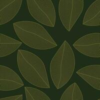 Golden leaves on dark green background seamless pattern vector illustration
