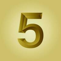 Isolated golden number 5 with 3D style vector