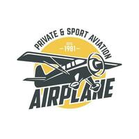 Vintage plane logo. Retro Grunge plane with emblem logo. Vector illustration