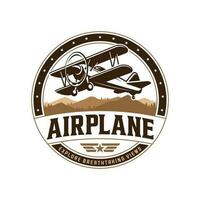 Vintage airplane illustration isolated on white background. Design elements for logo, label, emblem, sign. Vector illustration