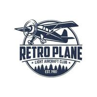 Clásico avión logo. retro grunge avión con emblema logo. vector ilustración