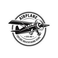 Vintage plane logo. Retro Grunge plane with emblem logo. Vector illustration